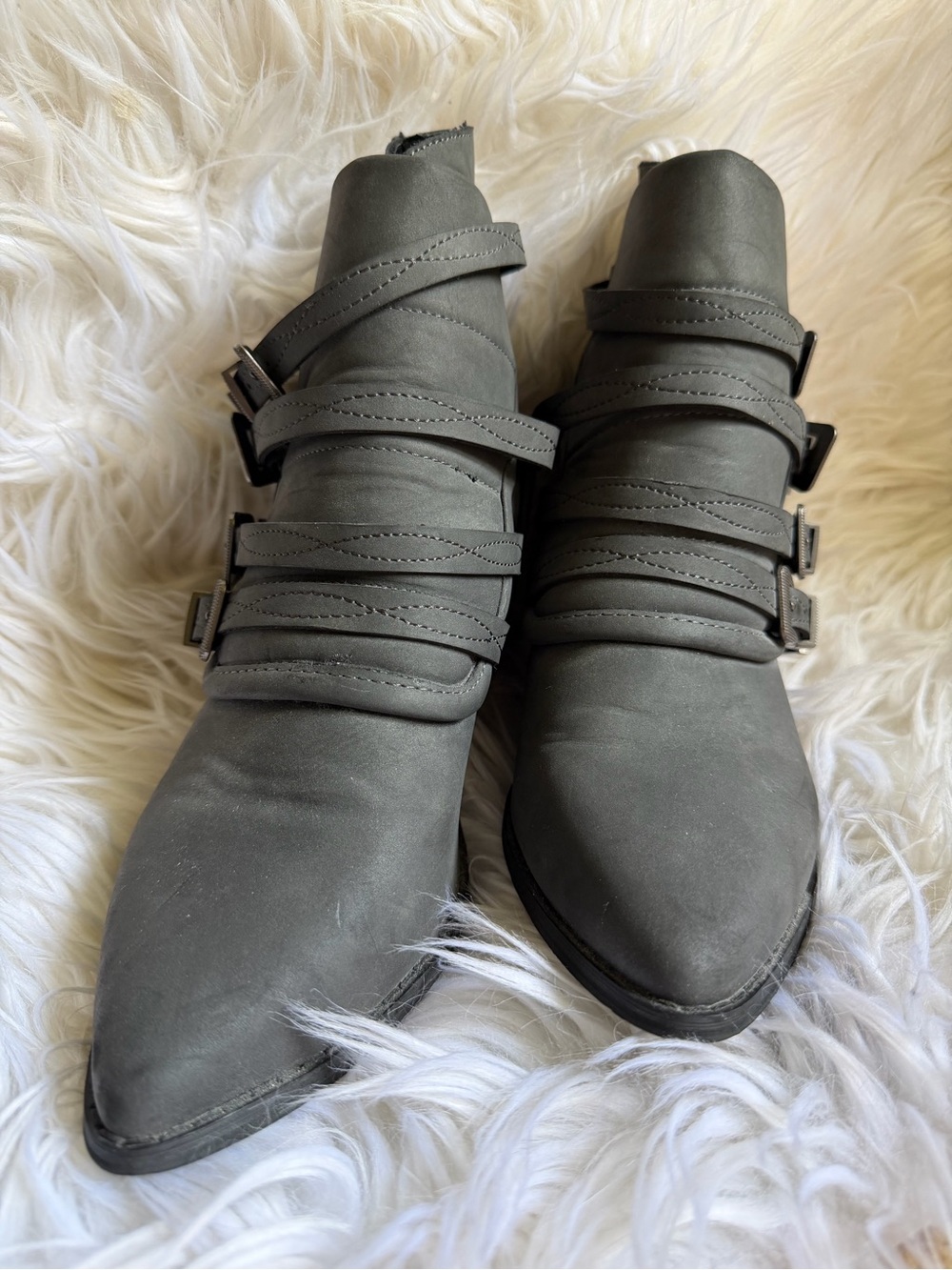 Mi.iM Gray Strappy Pointed Ankle Boots